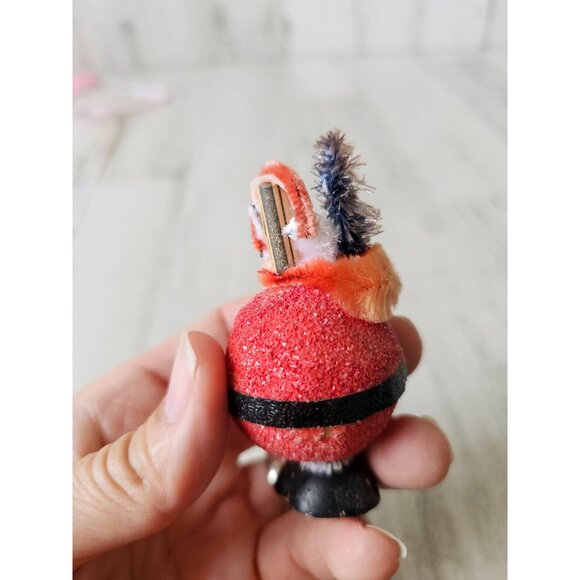 Antique glitter german Santa tree flocked tinsel mini Xmas decor as is - Picture 3 of 9